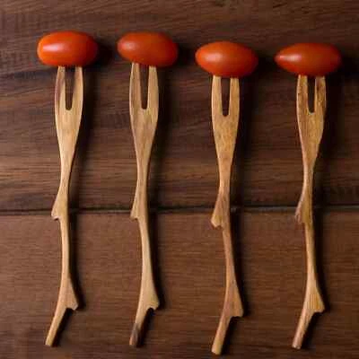 NWT SET 4 BE HOME Teak Cocktail Forks NEW $42 - Image 1 of 2