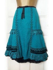 VINTAGE WHISTLES Turquoise Blue Boho Silk Mix Skirt, Size 10 - VGC - Picture 1 of 7