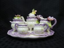 handmade and hand painted purple with Fairy 10 piece miniature tea set #806