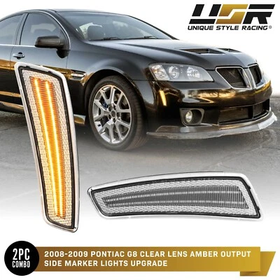 CLEAR Front Bumper Side Marker Light w/ Amber LED For 08-09 Pontiac G8 / Caprice - Изображение 1 из 4
