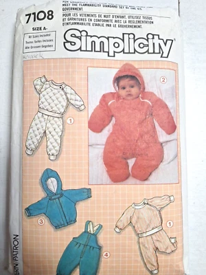Snowsuit Snow Bibs Jacket NB 6M 12M 18M Simplicity 7108 Sewing Pattern Cut VTG - Image 1 of 4
