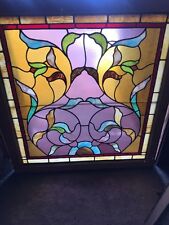 Sg 1234 Antique Stainglass Floral Window 36.75 X 39.5