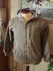 Carhartt Ripstop Giacca Cappotto Foderato Sherpa con Cappuccio RN13706 Tg Youth L 14/16 - Foto 1 di 7