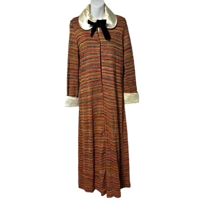 Vintage 1960’s Loungewear by Gossard Multicolor Orange Stripe Kimono Robe Dress - Image 1 of 4