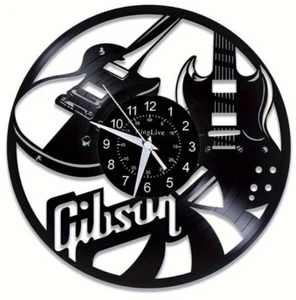 Gibson Guitar Music Wall Clock Records Decor Gift Christmas Birthday Vinyl Art - Picture 1 of 2