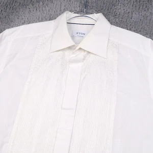 Eton Contemporary Tuxedo Shirt 42-16.5 White French Cuff Silver Plisse Pleated - Picture 1 of 22