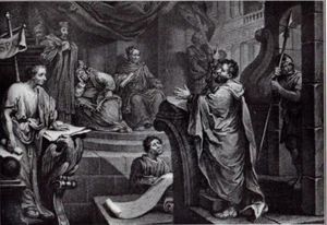 Biblischer Kunstdruck um 1910 Die Anklagen gegen Paul William Hogarth englisch d1764 - Bild 1 von 4