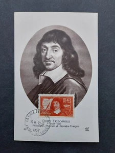 France 1937 Carte Maximum N° 341 René Descartes Discours de la Méthode Philosoph - Picture 1 of 1