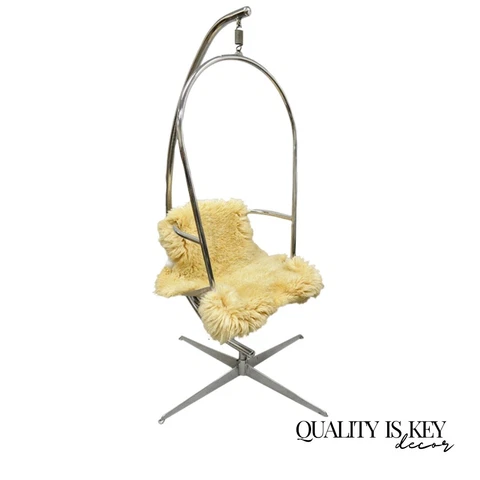 Vintage Mid Century Modern Chrome Frame Hanging Basket Metal Egg Lounge Chair Cover