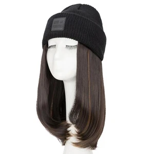 Knitted Hat Wig Knit Winter Hat With 11 Inch Hair Wig Synthetic Straight Hair US - Picture 1 of 9