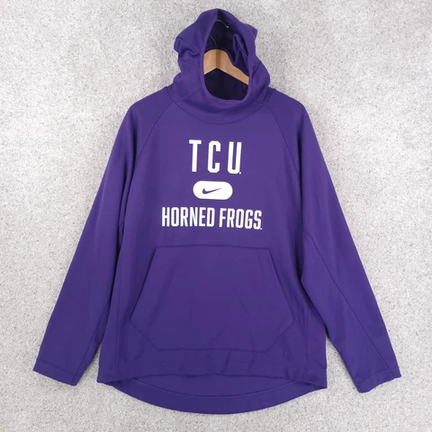 Nike TCU Horned Frogs Hoodie Men Large Purple White High Neck Sweatshirt Cover