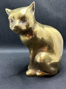 Statua gatto ottone vintage 6" seduto felino ufficio scrivania accento decorazione pesante - Foto 1 di 8