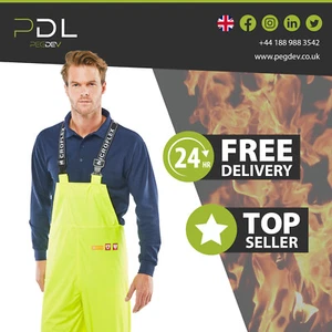 Fire Retardant Anti-Static Hi-Vis Saturn Yellow Bib and Brace PPE - Picture 1 of 5