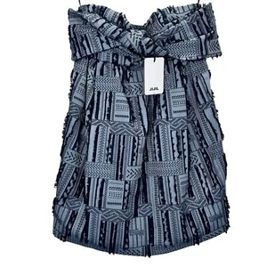 NWT Jijil Italian Strapless Mini Denim Blue Fringe Patchwork Boho Festival Sz 8 - Picture 1 of 8