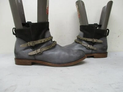 ALBERTO FERMANI Italia Gris Marrón Cuero Cremallera Tachonado Correa Botines Talla 40 EUR Foto 1 de 4