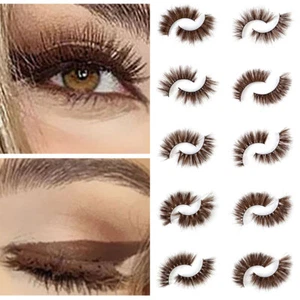 1Pairs Brown False Eyelashes Wispy Cross Long Thick Soft Fake Eye Lashes K - Picture 1 of 21