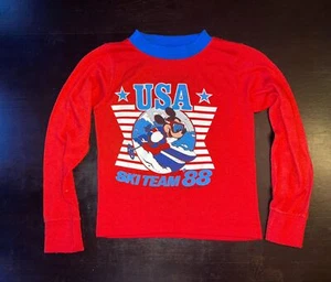 Vintage Child’s USA Ski Team ‘88 Mickey Mouse Shirt Pajama Top 25”C 15” L - Picture 1 of 8