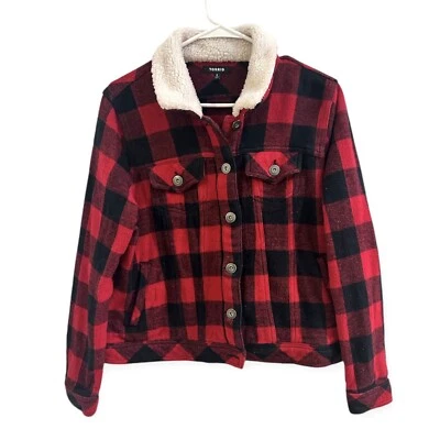 Torrid Sherpa Lining Trucker Coat Buffalo Plaid Red Size 0 - Image 1 of 4