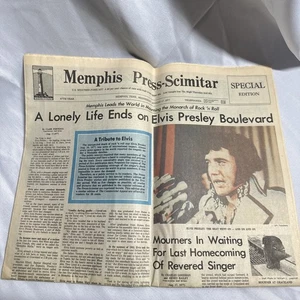 ELVIS PRESLEY Death Newspaper 17 agosto 1977 78 AUTENTICO Memphis Press Scimitar - Foto 1 di 6