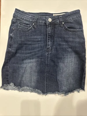 Lista de deseos Falda vaquera deshilachada talla pequeña para mujer lavado oscuro Foto 1 de 4