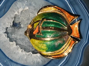 Vintage Liz Claiborne Angel Fish Gold Tone Multicolored Enamel Brooch - Picture 1 of 9
