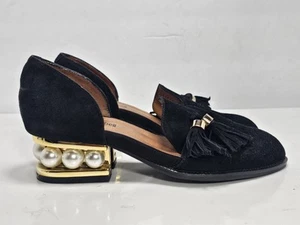 Jeffrey Campbell Civil Pearl Size 6.5 Black Suede Studded Cutout Tassel Loafers - Picture 1 of 12
