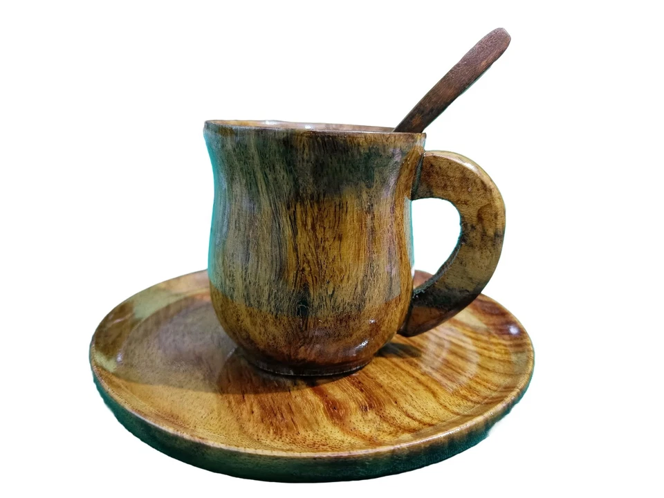 Taza de café espresso de madera hecha a mano tazas de té con platillo y cuchara|Ligera... Foto 1 de 4