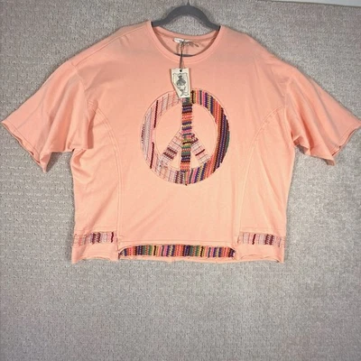 NUEVO CON ETIQUETAS Caballete Albaricoque Signo de la Paz Mezcla Tela Sudadera Top Mujer Talla L Dobladillo Crudo Foto 1 de 4