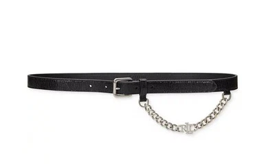 LAUREN RALPH LAUREN Women's Logo-Chain Lizard-Embossed Skinny Belt Black Small - Image 1 of 2
