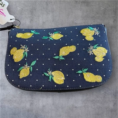 Bolso sin asas Talbots azul amarillo limón bordado nuevo con etiquetas Foto 1 de 4