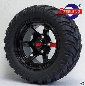 GOLF CART 12" BLACK 'GT' WHEELS/RIMS and 20"x10"-12" A/T (M/T) DOT TIRES - Picture 1 of 5