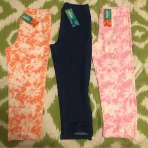 NEW 3pk Girls 10 Large Crop Capri Pants Stretch Legging Tie Dye Pink Blue Orange - Picture 1 of 9