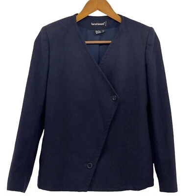 Harve Benard куртка женщин 2 синий укороченный блейзер ассиметричный 1980-х винтажный - Изображение 1 из 4