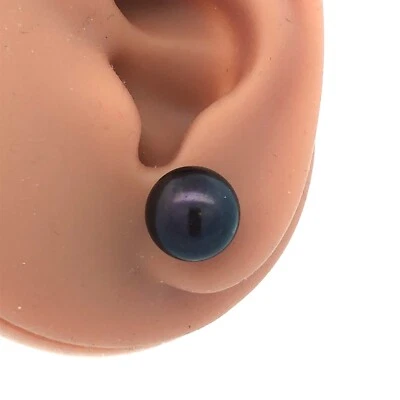 Designer 14K Yellow Gold Black Pearl Statement Stud Earrings 10.5mm - Image 1 of 4