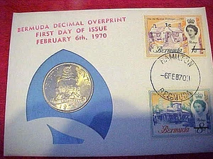 1970 #183 99 COMPANY FIRST DAY FIRST ISSUED 50 CENT BERMUDA COIN COAT OF ARMS - Picture 1 of 4