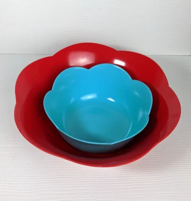 Juego de servir de melamina cuencos de anidación flor plástico floral rojo y azul Foto 1 de 4