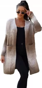 Cárdigan Suéter Largo Beige Blanco Bolsillo Talla 20 Talla Grande - Imagen 1 de 4