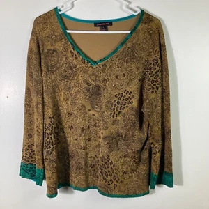 Top donna Francesca rosa seta scollo a V perline marrone verde L seta nylon spandex - Foto 1 di 8