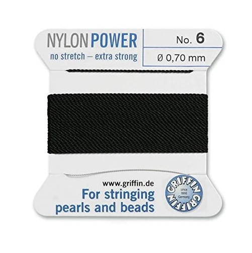 Griffin NylonPower Bead Cord w/Attached Needle for  Size 6 – 2 meters – Black - Image 1 of 1