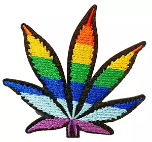 Pot Leaf Marijuana Hippie Rainbow LGBTQ 3.5in Patch Iron / Sew-On - Picture 1 of 3