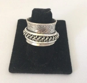 925 STERLING SILVER OVERLAY TRIBAL WIDE CIGAR BAND SPINNER RING K8435 SIZE 9.5 - Picture 1 of 1