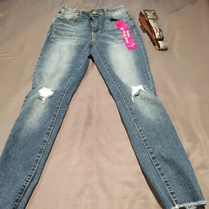Dollhouse Womens Charley Distressed Skinny Jeans Size 3 Ankle Blue Denim  - Picture 1 of 9