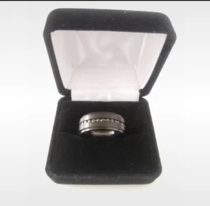 Mens Black Titanium Brushed Wedding/Eternity ring with Black CZ 8mm width - Picture 1 of 6