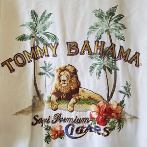 Tommy Bahama Mens Shirt Embroidered Lion SAFARI PREMIUM CIGARS Logo Silk Hawaii 