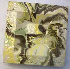 Marbelized Ceramic Dish Square 8 x 8 inch Ashtray Raised Leaf Design Pottery - Picture 1 of 11
