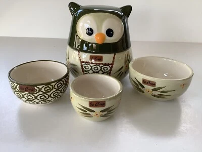 Set Of 4 Vintage Temptations Old World Green Nesting Owl Measuring Cups - Image 1 of 4