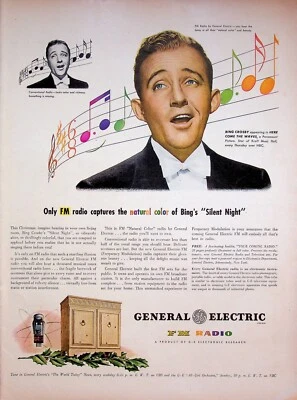 1944 Bing Crosby Silent Night General Electric FM Radio Vintage 1940s Print Ad - Image 1 of 2