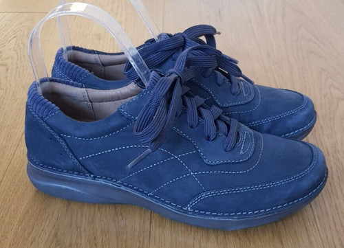 CLARKS Lacci piatti in pelle nabuk blu navy non strutturati. Taglia 3 5D NUOVISSIMA