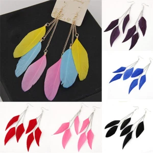Flowing Feather Earring Long Fringe Pendant Ornament Earring Jewelry 2PC Fashion - Picture 1 of 27