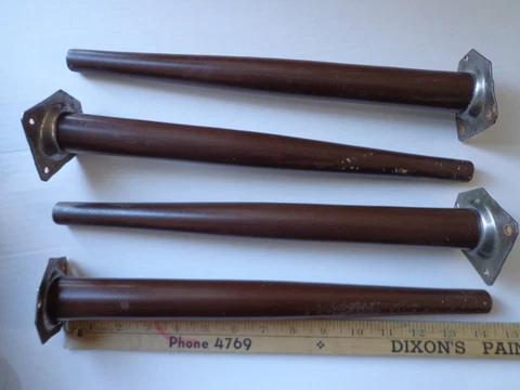 4 MID-CENTURY MODERN ERA 14" WOODEN LEGS WITH METAL TOP SUPPORT FLANGES Cover